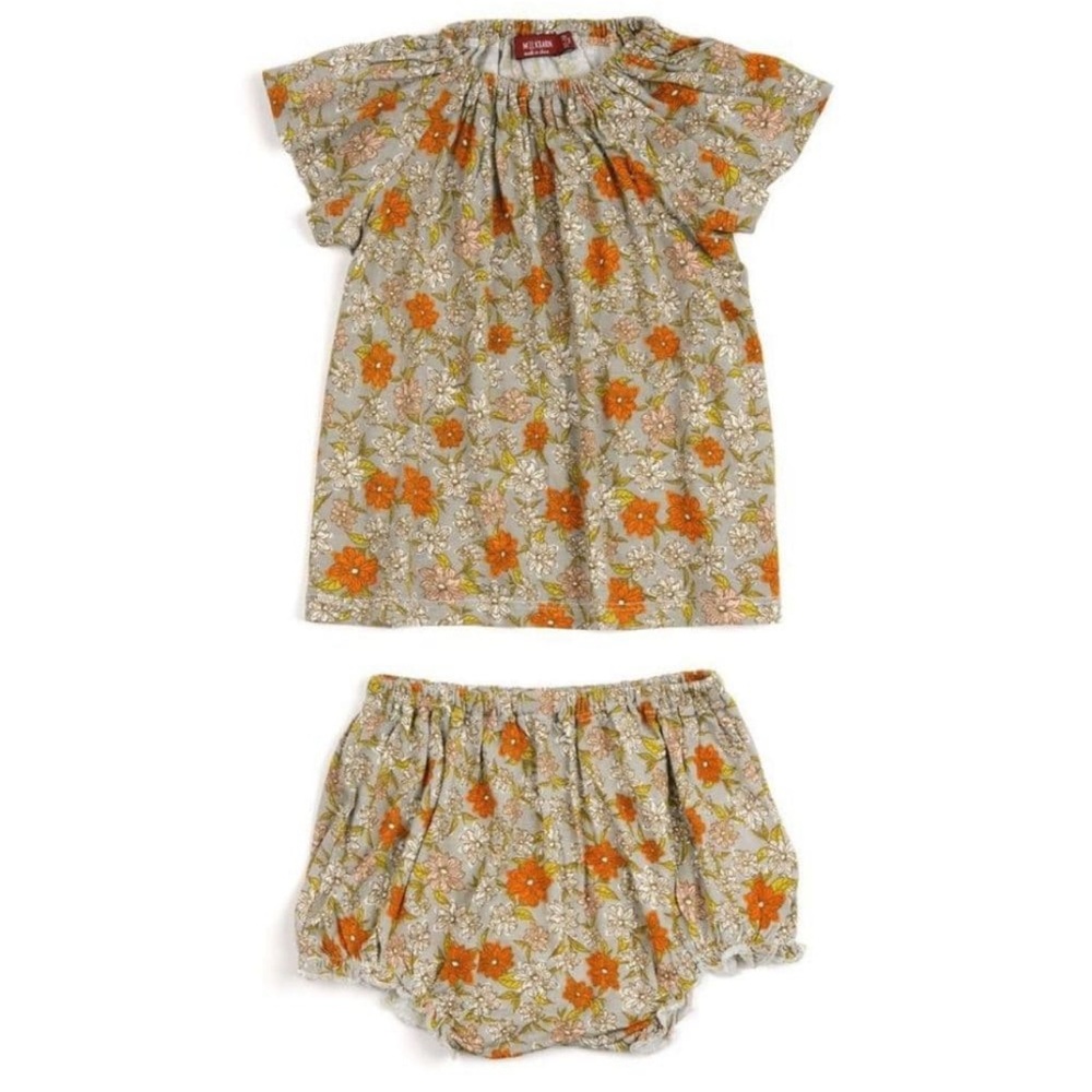 MILK BARN EUC/Like New 100% Bamboo Neutral Floral Blouse Bloomer Matching Set